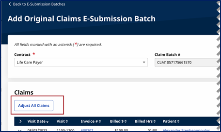 Claims Resubmission – Adjust All Claims Button